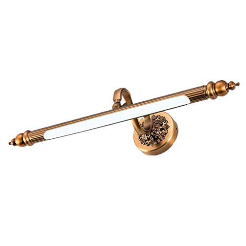 LINGZE-Espejo de luz LED Faros de Espejo ， Baño Marrón Bronce Espejo Lámpara de Pared Frontal Gabinete de Espejo Europeo Antiniebla Foco Impermeable (Color: Luz Blanca, Tamaño: 48cm)