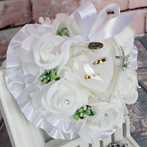 LINLIN Anillo Creativo Almohada Novia de la Boda Forma romántica del corazón Blanco Simulación Burbuja Flor Rhinestone Decoración Anillo Cojín Portador Caja 15 * 15 * 9CM,Green