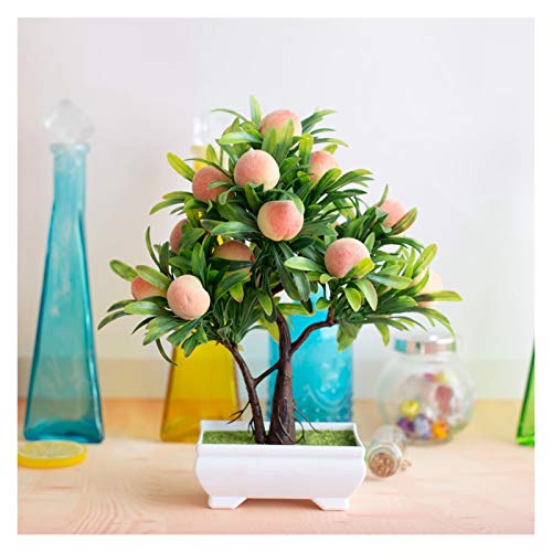 LINMAN 22x25cm 16heads Artificial Peach Pequeño árbol Potted Bonsai Home Garden Dormitorio Discoteca Decoración Falso Frutas Bonsai Fiesta Suministro (Color : Green)