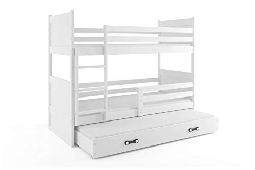 Litera triple (3 personas) RICO 200X90 , blanco - blanco , con somieres y colchones de espuma (dos- 200x90 y del cajón- 190x80) GRATIS