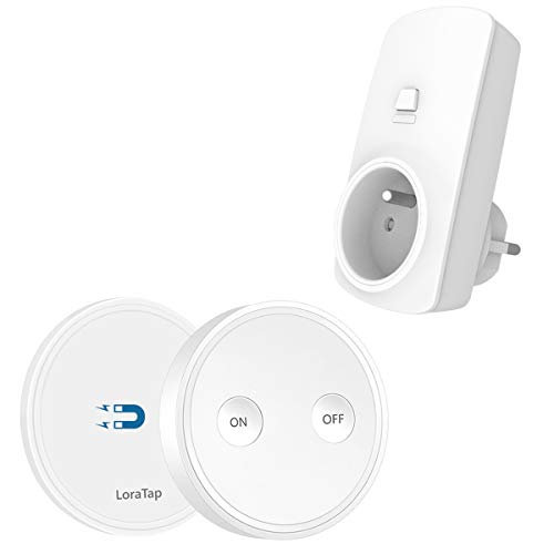 LoraTap Juego Enchufe Inalámbrico Inteligente con Mando a Distancia, Control Remoto para Luces y Electrodomésticos, Alcance de 200m, 10A/2500W, Blanco, 2 Años de Garantía