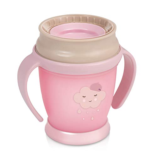 LOVI 360 Grados Vaso de Entrenamiento Antiderrames | 9m+ | 210 ml | Sin BPA | SteriTouch Protección Antibacteriana| Innovador Sistema de Sellado | Fácil de Limpiar | Retro Baby Colección | Rosa