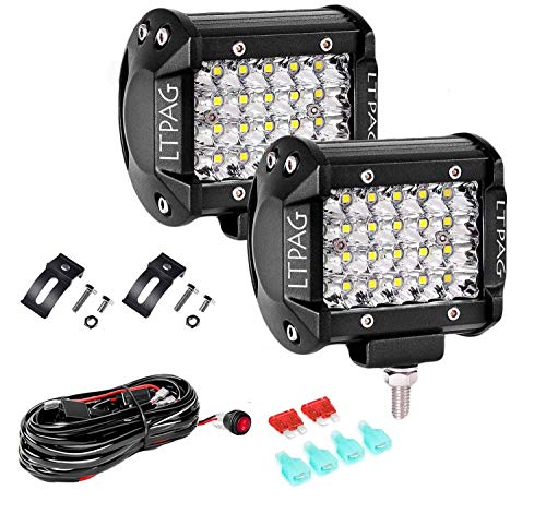 LTPAG 2pcs Focos LED Tractor, 4" 144W 14400LM Faros Trabajo LED 12V-24V Barra LED IP68 Impermeable Luz de Niebla con Cable de 300 W, 12 V-48 V, 40 A, 2 Unidades, Focos LED Tractor para SUV,ATV,Camión