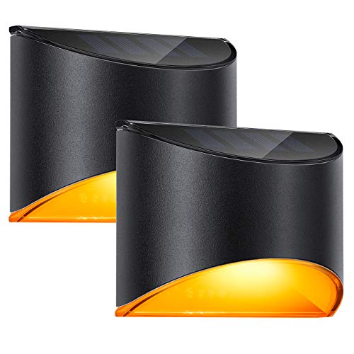 Luz Solar Exterior Jardín Decoracion LED Lámpara Solar Impermeable Luces calida Solares Super Brillantes Resistente al Agua Focos Solares Potentes Wireless Seguridad para Pared Garaje Camino