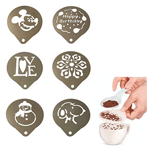 LxwSin Plantillas de Café, Plantillas Capuchino, 6 Pcs Plantillas Art de Café Capuchino Profesionales, Plantillas Latte Bricolaje Personalizada, Plantillas de Acero Inox para Decoración Pasteles/Café