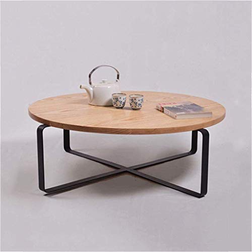 LYMHGHJ Mesa de Centro Mesas auxiliares Hierro Forjado Madera Maciza Mesa de té Redonda Mesa de Centro, Área de Espera Mesa de sofá Muebles de Sala Mesa de Comedor