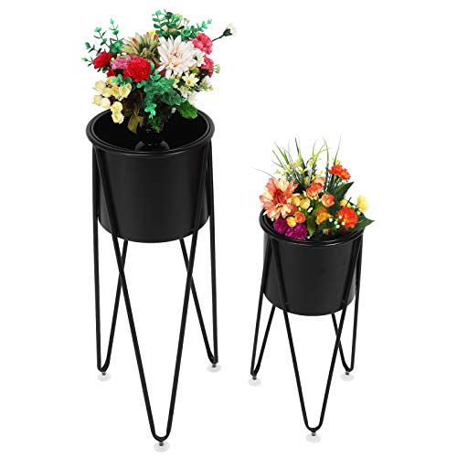 lyrlody- 2Pcs Maceteros con Pie Soporte de Planta de Hierro, Portamacetas Metal Negro