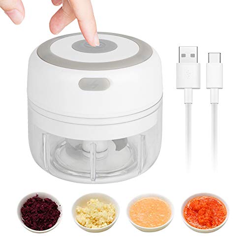 Machacador De Ajos,landzhou Mini Picadora Electrica de Alimentos con Cuchillas Afiladas Picadora de Carne Trituradora de frutas Ajo Carne Verduras y cebollas 【100 ml】