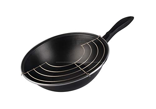 Magefesa Black - Wok 28cm de acero vitrificado exterior negro. Antiadherente bicapa Reforzado efecto piedra. Apto para todo tipo de cocinas, especial inducción. 50% de ahorro energético.