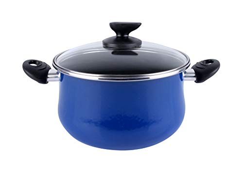 Magefesa Danubio - Olla 24cm de acero vitrificado exterior azul. Antiadherente bicapa reforzado, apta para todo tipo de cocinas, especial inducción. 50% de ahorro energético.