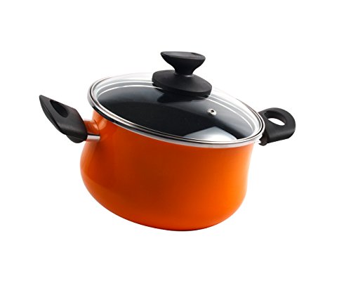 Magefesa Valencia - Olla 24cm de acero vitrificado exterior naranja. Antiadherente bicapa reforzado, apta para todo tipo de cocinas, especial inducción. 50% de ahorro energético.