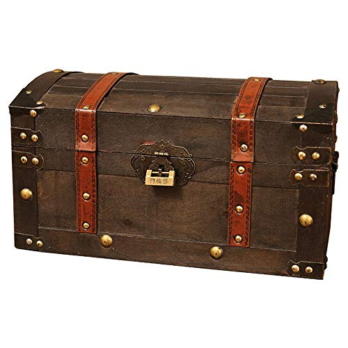 Maleta de madera vintage Caja De Madera De La Vendimia Del Tesoro Decoración Caja De Almacenamiento Antiguo Stash Box Labró A La Antigua para la oficina en casa ( Color : Gray , Size : 37×23×21cm )