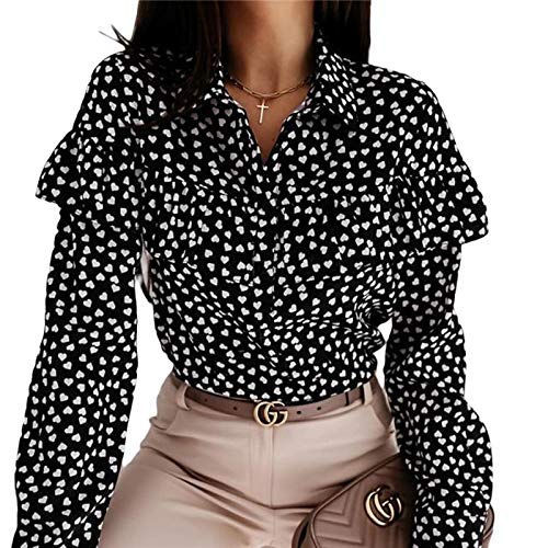 Manga Larga Camisa Sweet Ruffles Polka Dot Shirt Mujer Otoño Primavera Botón De Manga Larga Moda Blusa De Gran Tamaño Tops Streetwear XXL B Entrega Rápida Gratuita