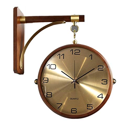 MANLADA-1 Reloj de Pared de la luz, Doble Cara giratoria Reloj de Pared de Marco de Madera Maciza Accesorios de la aleación del Reloj de Pared del Reloj de Pared del pórtico