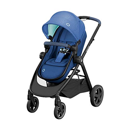 Maxi-Cosi Zelia Carrito bebé 2 en 1, hamaca se transforma en capazo, cochecito reclinable en posición acostada, fácil sistema de plegado, color essential blue