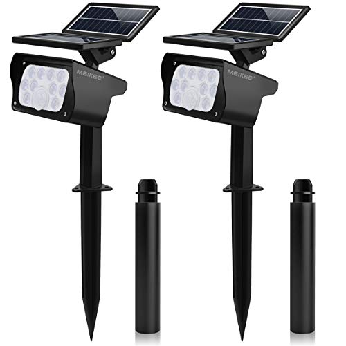 MEIKEE Luces Solares Exteriores, Foco Solar para Exteriores Inalámbricas Impermeable IP65, 3 Colores y 2 Modos Brillo, Luz del Césped con Sensor, Luces Paisajes para Patio, Camino, Porche, Piscina