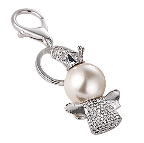 Milopon Llavero para Llaves Figura de Angelito con Crona Perla Diamantes de Imitación Regalo Decoración Recuerdo Premio 11.5*6*4cm