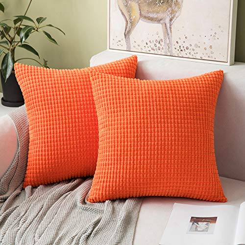 MIULEE Funda de Cojín Fundas de Almohada Suave Decorativa Cuadrado Pana Granulado Poliéster para Hogar Sofá Silla Cama Sala de Estar Dormitorio45x45cm 2 Piezas Naranja Brillante