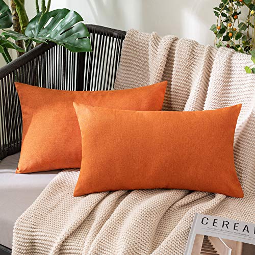 MIULEE Juego de 2 Piezas Funda de Cojines Resistente al Agua Suave Lino Funda de Almohada Cremallera Oculta Duradero Decoración para Sofá Cama Dormitorio Aire Libre Oficina 30x50cm Naranja