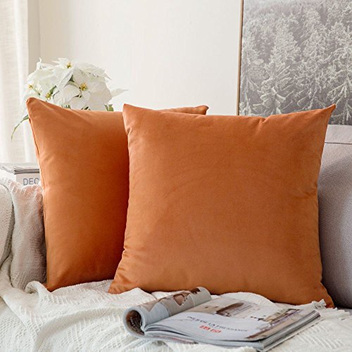 MIULEE Pack de 2, Terciopelo Suave Juego de Mesa de Manta de decoración Cuadrado Fundas de Almohada Funda de cojín para sofá dormitorio18 x 18 Pulgada 45 x 45 cm Naranja