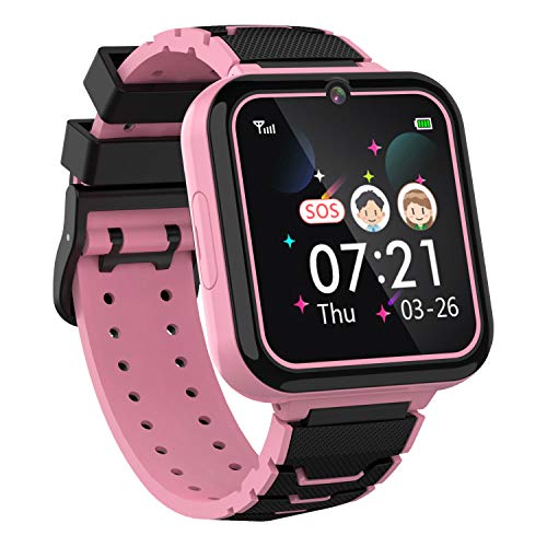 Moweallarge Teléfono Smartwatch para Niños Niñas - Pantalla Táctil de 1.57'' con Llamada Telefónica SOS Juegos Reproductor de Música Cámara Despertador como Regalo de Cumpleaños para Alumno (Rosado)