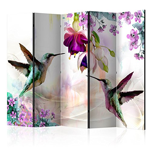 murando Biombo Picaflor Naturaleza Flores 225x172 cm Impresion Bilateral en el Lienzo de TNT de Calidad Decoracion Foto Biombo de Madera con Imagen Impresa Home Office b-C-0188-z-c