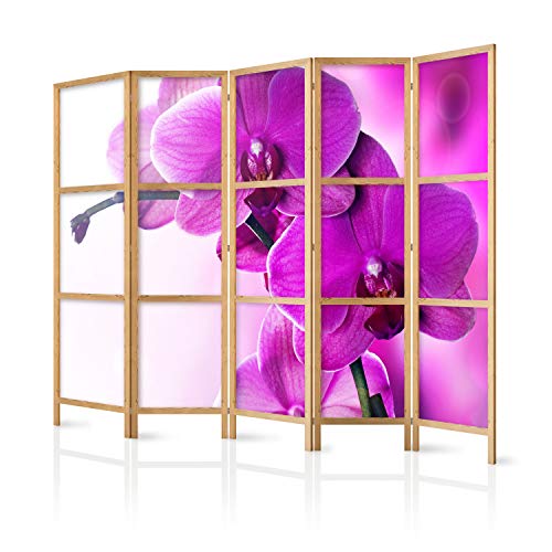 murando - Biombo XXL Flores Orquidea Violeta 225x171 cm 5 Paneles Lienzo de Tejido no Tejido sintética Separador Madera Design Moda Hecho a Mano Deco Home Office Japón b-B-0400-z-c