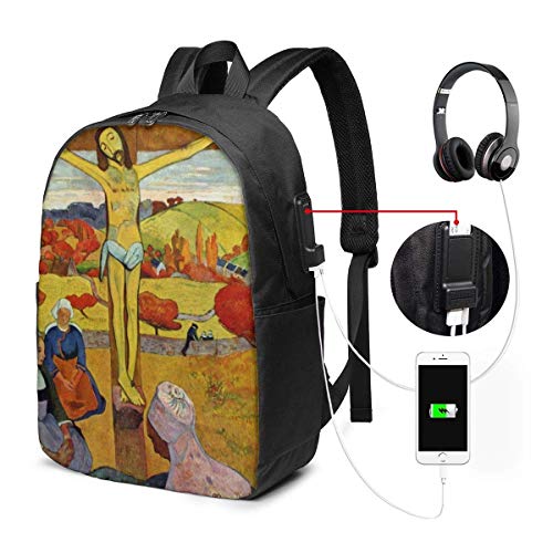 NA Paul Gauguin - Mochila para portátil con Puerto de Carga USB, para Mujer, Hombre, Escuela, Estudiante, Senderismo, Viaje, Mochila, Color Paul Gauguin Cristo Amarillo, tamaño Talla única