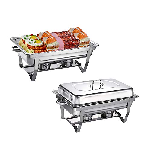 N/N 2 Platos De Frotamiento De Acero Inoxidable De 9L / 8Q Calentador De Galón De Tamaño Completo con Bandeja De Agua, Bandeja De Comida, Soporte De Combustible Y Tapa para Buffet, Bodas, Fiestas