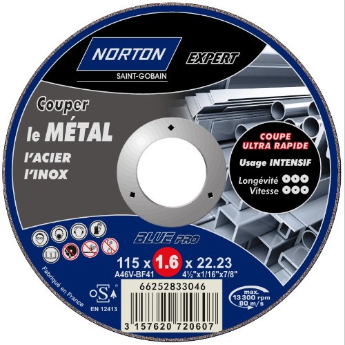 Norton - Disco de corte fino para metal y acero inoxidable (115 x 1,6 x 22,2 mm)
