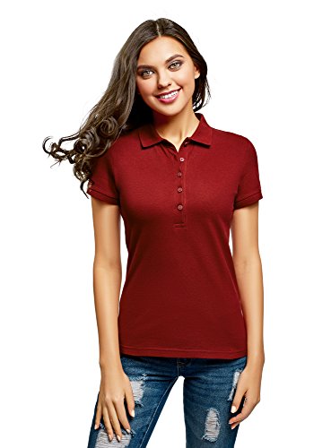 oodji Ultra Mujer Polo Básico de Tejido Piqué, Rojo, ES 40 / M