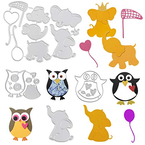 OOTSR 4Pcs Troqueles Scrapbooking, Troqueles Corte Metal, Elefante Búho Pingüino Plantillas Troqueladora para Tarjeta Papel Decoración DIY Manualidaddad Cutting Dies