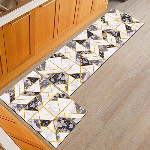 OPLJ Tapis de Cuisine Anti-dérapant Moderne Grille Maison Tapis de Table à Manger Tapis de Sol Noir Couloir extérieur Porche Tapis A11 40x60cm + 40x120cm