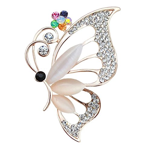 OULII Crystal Rhinestones Broche de mariposa Broche de boda con ramo de flores (Multicolor)