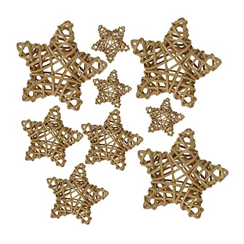 P Prettyia 9 Piezas de Ratán Natural Decoraciones Bolas Mimbre Estrellas Colgantes DIY