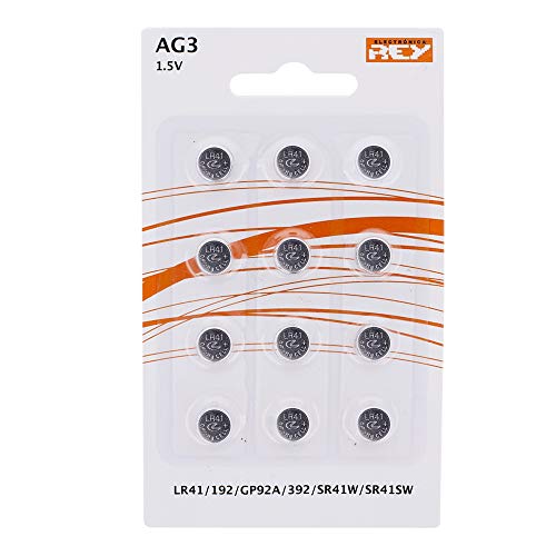 Pack de 12 Pilas AG3 1.5V Alcalinas Tipo Botón de Litio, LR41, 192, GP92A, 392, SR41W, SR41SW