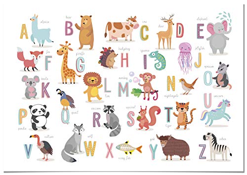 Panorama Póster Infantil para habitación Abecedario Animales 70x50cm - Impreso Papel 250g - Láminas para Enmarcar - Cuadros Infantiles - Cuadros para habitación bebés - Decoración habitación bebé