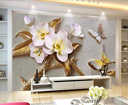 Papel Pintado 3D Flor De Mariposa En Relieve Pan De Oro Papel Pintado Pared Dormitorio Baño Decoración Para Hogar"400cmx280cm