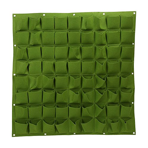 Pasamer 72 Bolsillos Pared Vertical Flor Colgante Fieltro macetero Bolsas para jardín Interior Exterior 2 Colores(Verde)