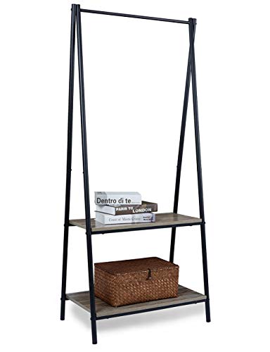 Perchero con 2 Estantes Perchero de Estilo Industrial Perchero Burro de Pie Metalica para Ropa y Zapatos Ideal para Hogar Vestidor Dormitorio Habitacion Pasillo Acero y Madera Natural