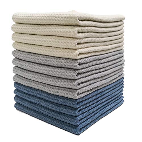 Polyte - Paño de Cocina de Microfibra superabsorbente - Punto gofrado - Azul Oscuro, Gris, Blanco Roto - 40 x 71 cm - Pack de 12