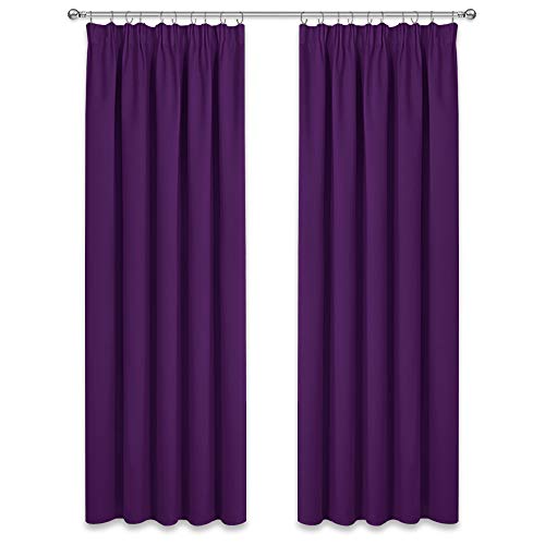 PONY DANCE Cortinas Fruncidas Opacas - (An 140 x Al 220 cm, Morado) Decoración Salon Cortinas para Puerta Ventana Dormitorios Infantiles, 2 Piezas