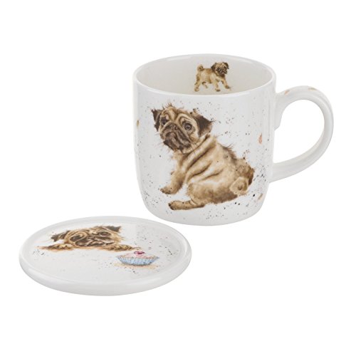 Portmeirion Home & Gifts - Taza y posavasos (porcelana, 9,5 x 12 x 8 cm)