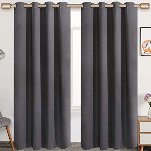 Power Of Nature 2 Piezas Cortinas Opacas Salon con Aislamiento Térmico para Habitación de Ventanas con Ojales(Gris Oscuro,140 * 260cm)