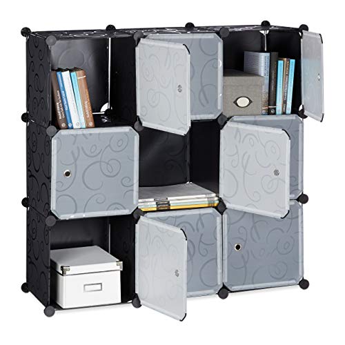 Relaxdays Estantería Modular con Puertas, Negro, 95.5x32x95.5 cm