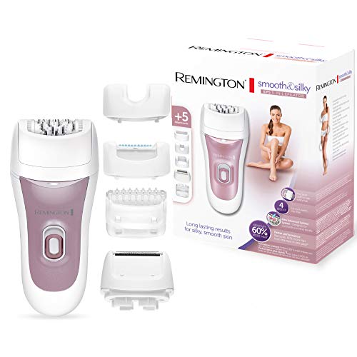 Remington EP5 EP7500 Depiladora Femenina, Depiladora Eléctrica 5 Accesorios, Luz de Precisión, Tecnología Masajeadora, Blanco y Rosa