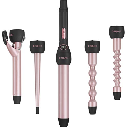 Rizador pelo 5 en 1 Tenacillas de Pelo Profesional Pantalla LCD Temperatura Ajustable 80 ° -230 ° C con Guante Proteger el Calor Oro Rosa ELEHOT (Rosa)