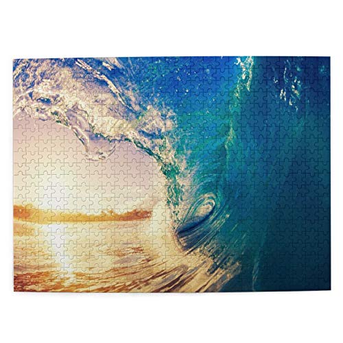 Rompecabezas de 500 piezas para adultos 20.5 x 15 pulgadas de madera Sunrise Wave Tropical Island Atoll Naturaleza Intocado Paraíso Puzzle para niños niñas mayores regalos