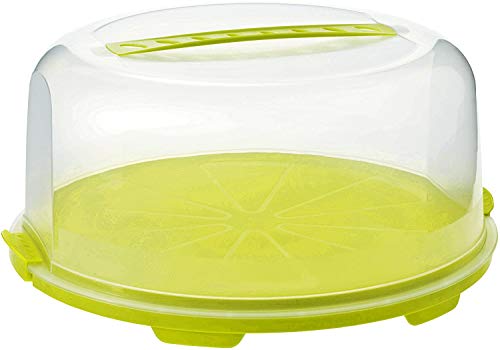 Rotho Fresh, campana de alta torta con capucha y asa de transporte, Plástico PP sin BPA, verde, transparente, 35.5 x 34.5 x 16.5 cm