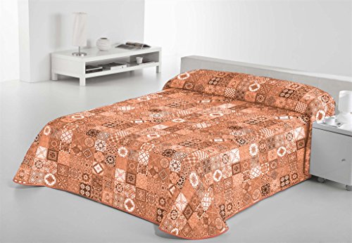 SABANALIA - Colcha Estampada Rustik (Disponible en Varios tamaños), Color Naranja, Cama 90-180 x 280 cm